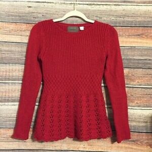 Anthropologie Guinevere Red Knit Peplum Sweater Womens Large